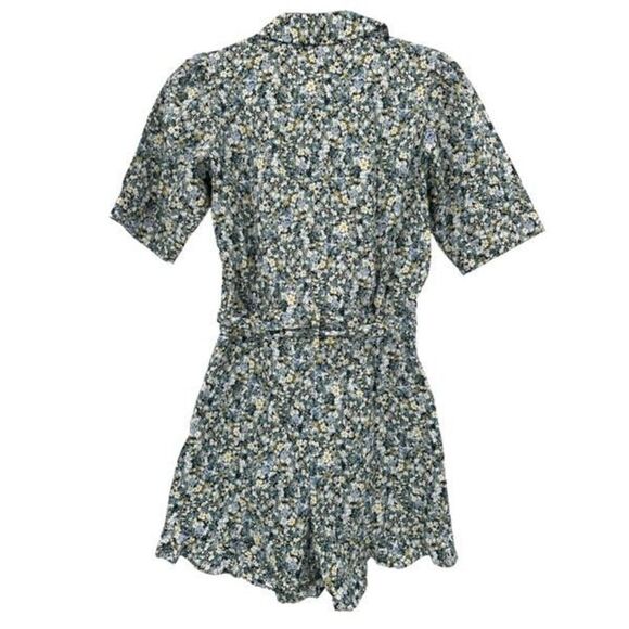 Sezane Green Floral Elise Collared Tie Waist Cotton Romper Size 34 /2 - Picture 3 of 9